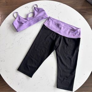 Mika Yoga Set Lavender & Black Sports Bra M + Capri Leggings M/L Hot Yoga Dance